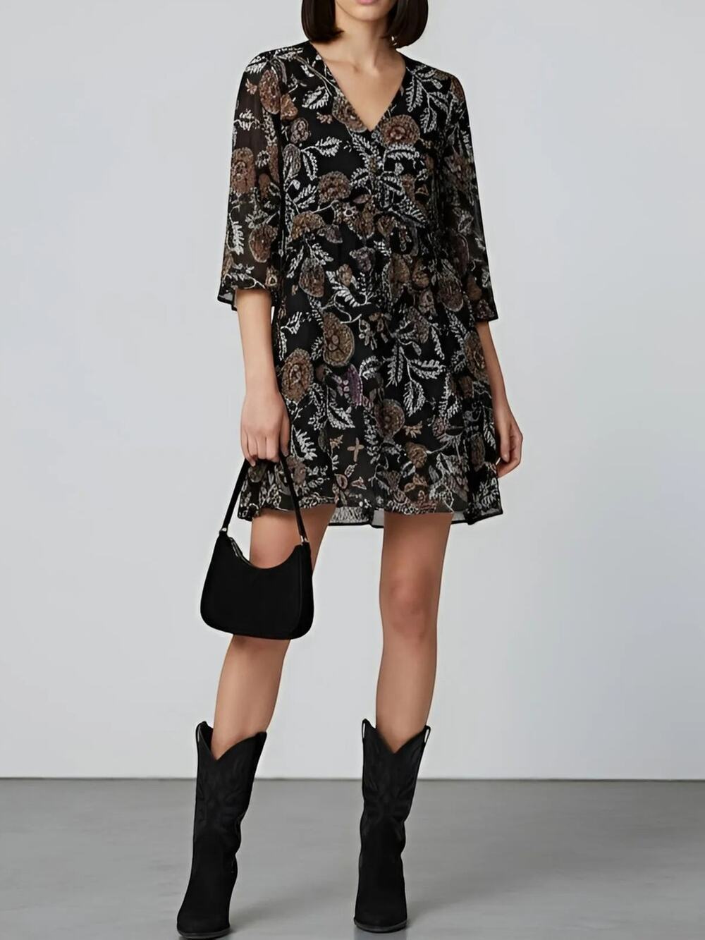 ba&sh Volver Black Paisley Print Mini Dress Size Small NWT